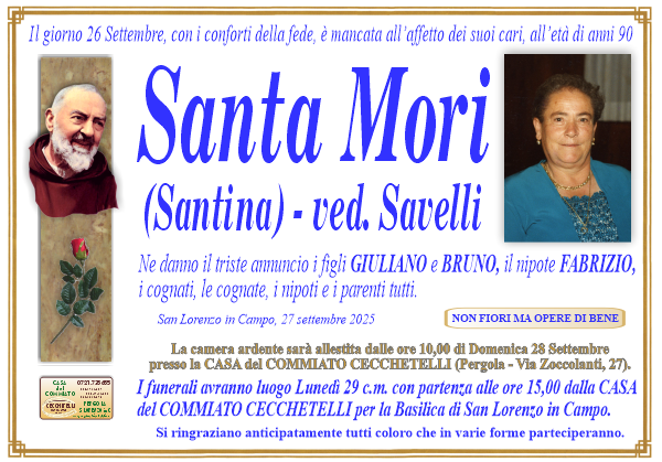 manifesto funebre di Mori Santa