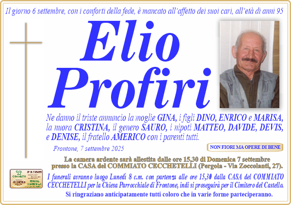 manifesto funebre di Profiri Elio