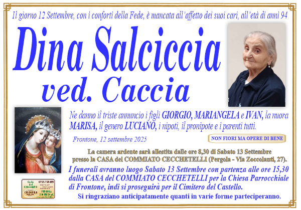 manifesto funebre di Salciccia Dina