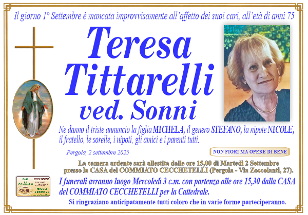 Necrologio di Teresa Tittarelli