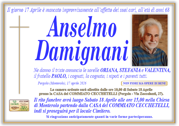 manifesto funebre di Damignani Anselmo