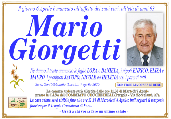 Necrologio di Mario Giorgetti