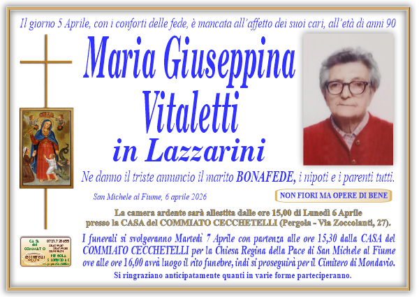 Necrologio di Maria Giuseppina Vitaletti