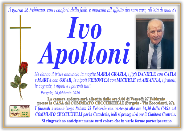 manifesto funebre di Apolloni Ivo