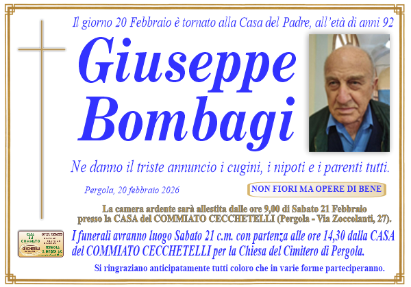 Necrologio di Giuseppe Bombagi