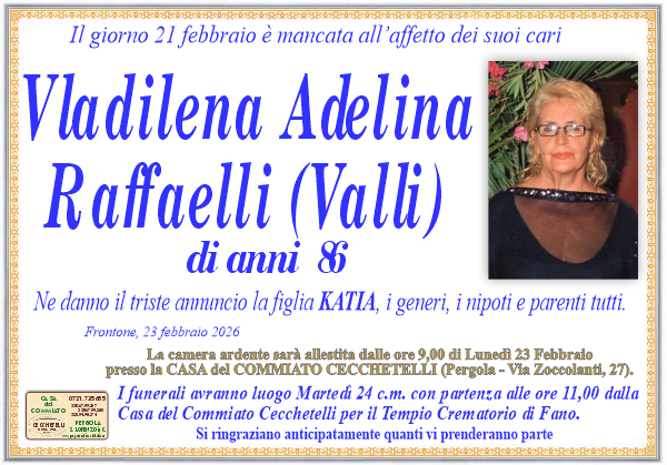Necrologio di Vladilena Adelina Raffaelli