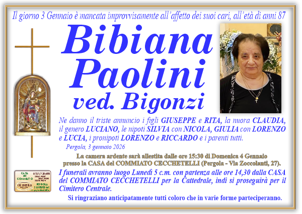 manifesto funebre di Paolini Bibiana