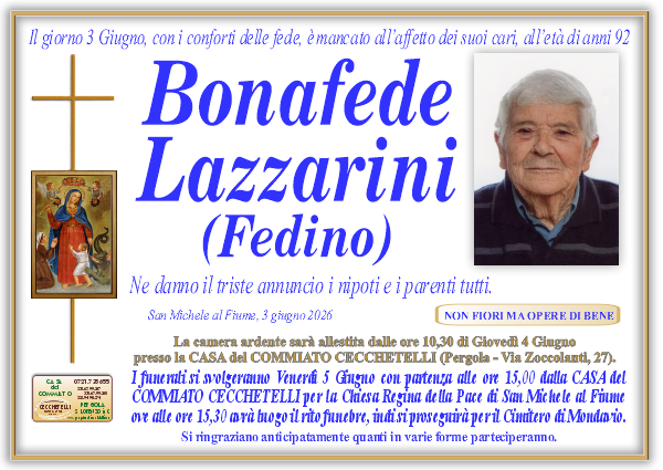 Necrologio di Bonafede Lazzarini