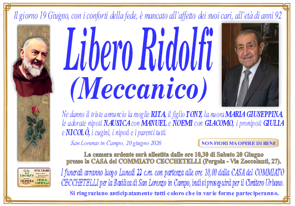 manifesto funebre di Ridolfi Libero
