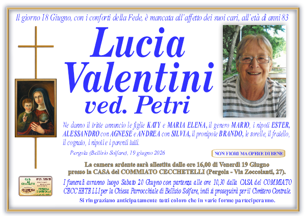 manifesto funebre di Valentini Lucia