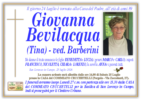 Necrologio di Giovanna Bevilacqua