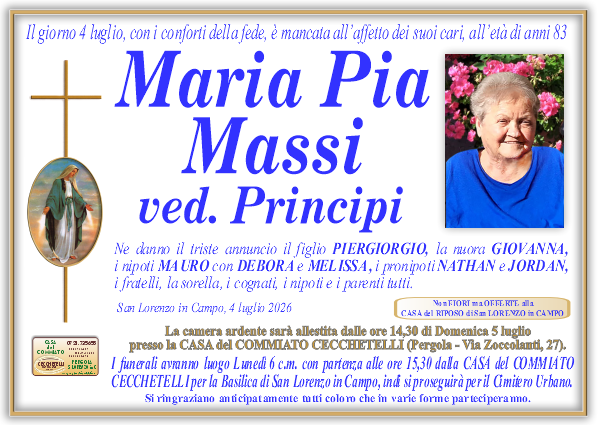 manifesto funebre di Massi Maria Pia