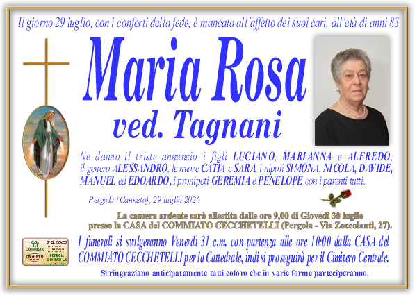manifesto funebre di Rosa Maria