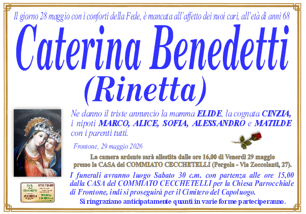 manifesto funebre di Benedetti Caterina