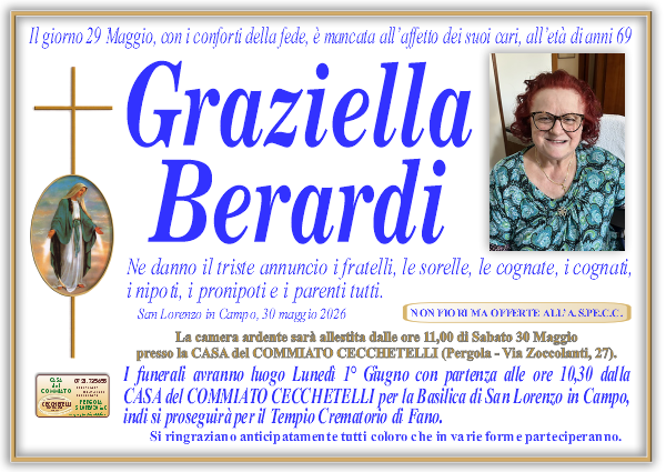 manifesto funebre di Berardi Graziella