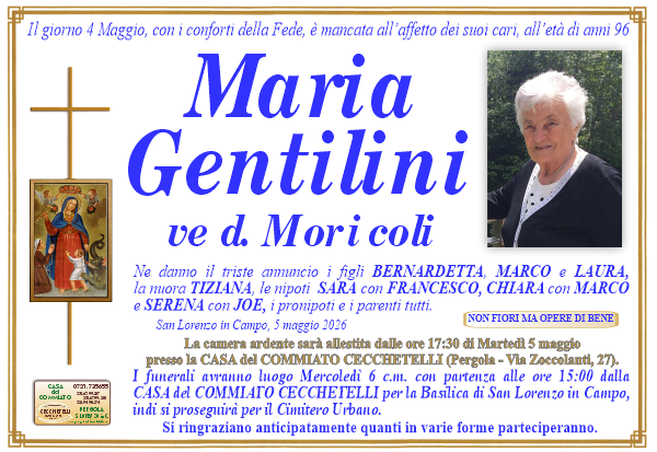 manifesto funebre di Gentilini Maria