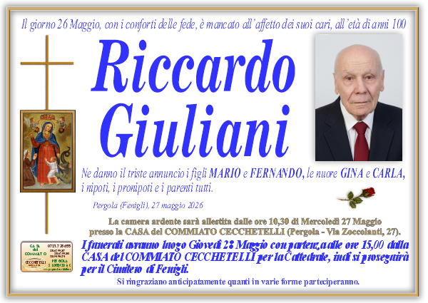 manifesto funebre di Giuliani Riccardo