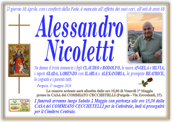 manifesto funebre di Nicoletti Alessandro