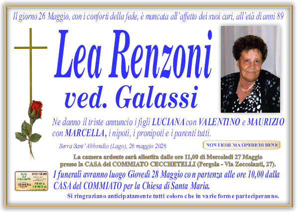 manifesto funebre di Renzoni Lea