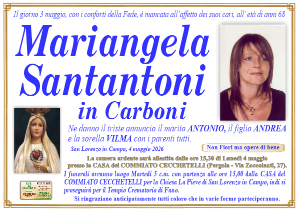 manifesto funebre di Santantoni Mariangela