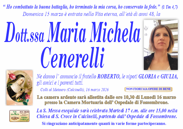manifesto funebre di Cenerelli Maria Michela
