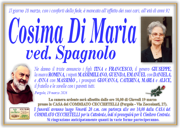 manifesto funebre di Di Maria Cosima