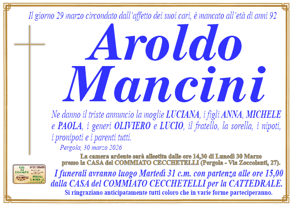manifesto funebre di Mancini Aroldo