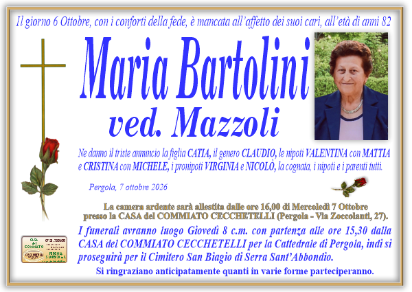 manifesto funebre di Bartolini Maria
