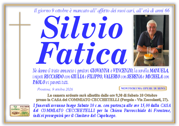 manifesto funebre di Fatica Silvio