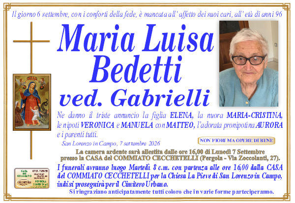 manifesto funebre di Bedetti Maria Luisa