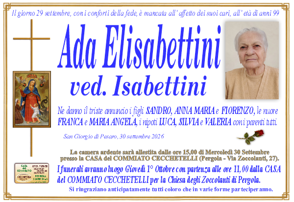 manifesto funebre di Elisabettini Ada