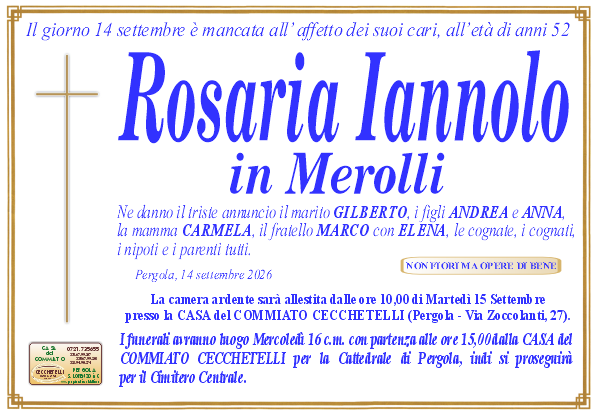 manifesto funebre di Iannolo Rosaria